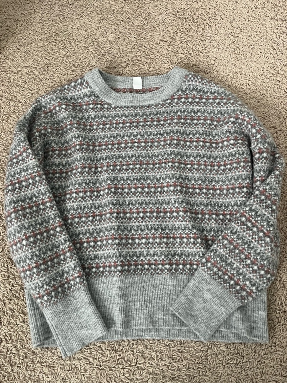 Simons Women's Grey Crewneck Sweater with Rust Accents